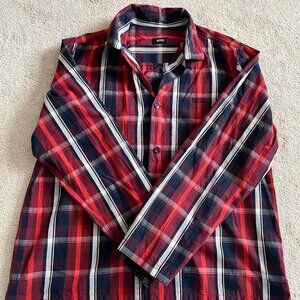 Hugo Boss Mens Red Plaid Longsleeve Collar Dress Shirt XXL